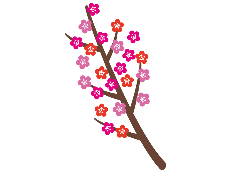 梅と木に咲いている梅の花の年賀状 お正月イラスト 年賀状の無料テンプレートやイラスト